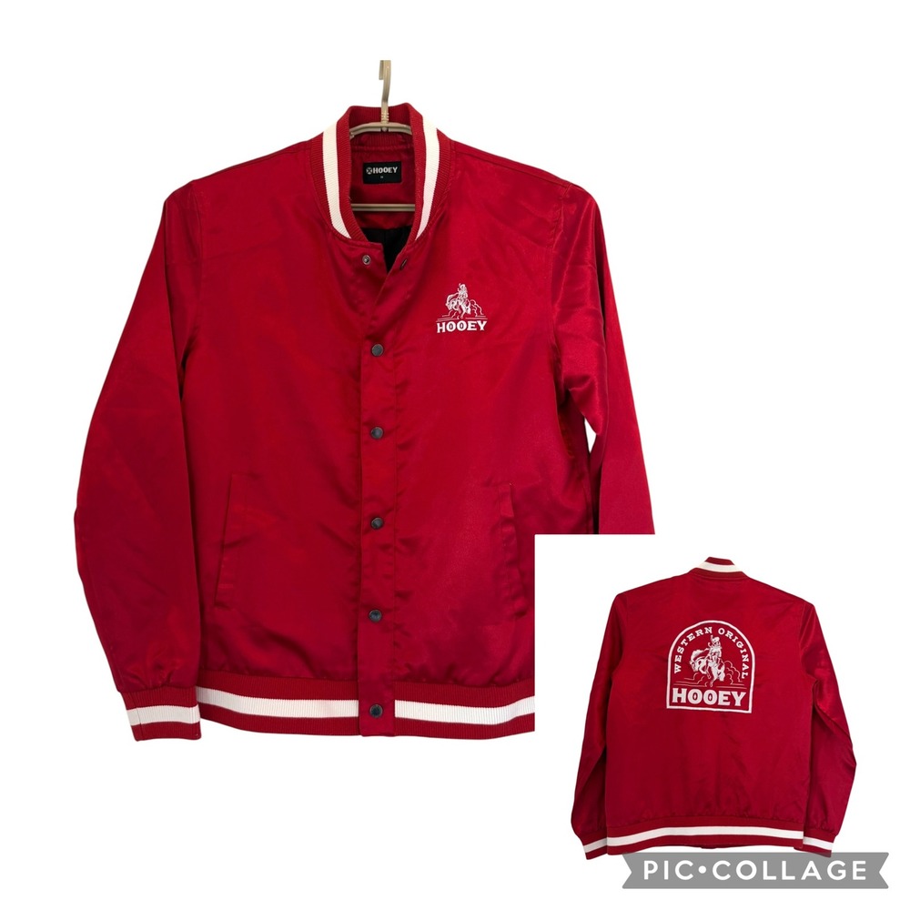 Hooey Red Western Original Satin Big Sky Bomber Varsity Jacket Medium Embroider